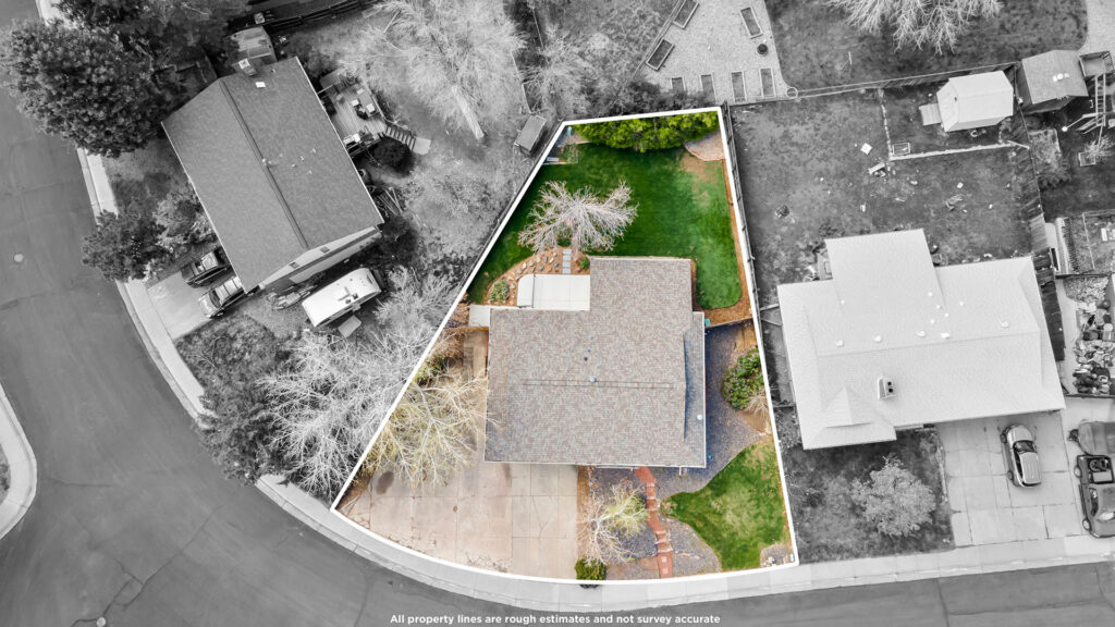 Real Estate Listing photo with property outline with color splash effect
