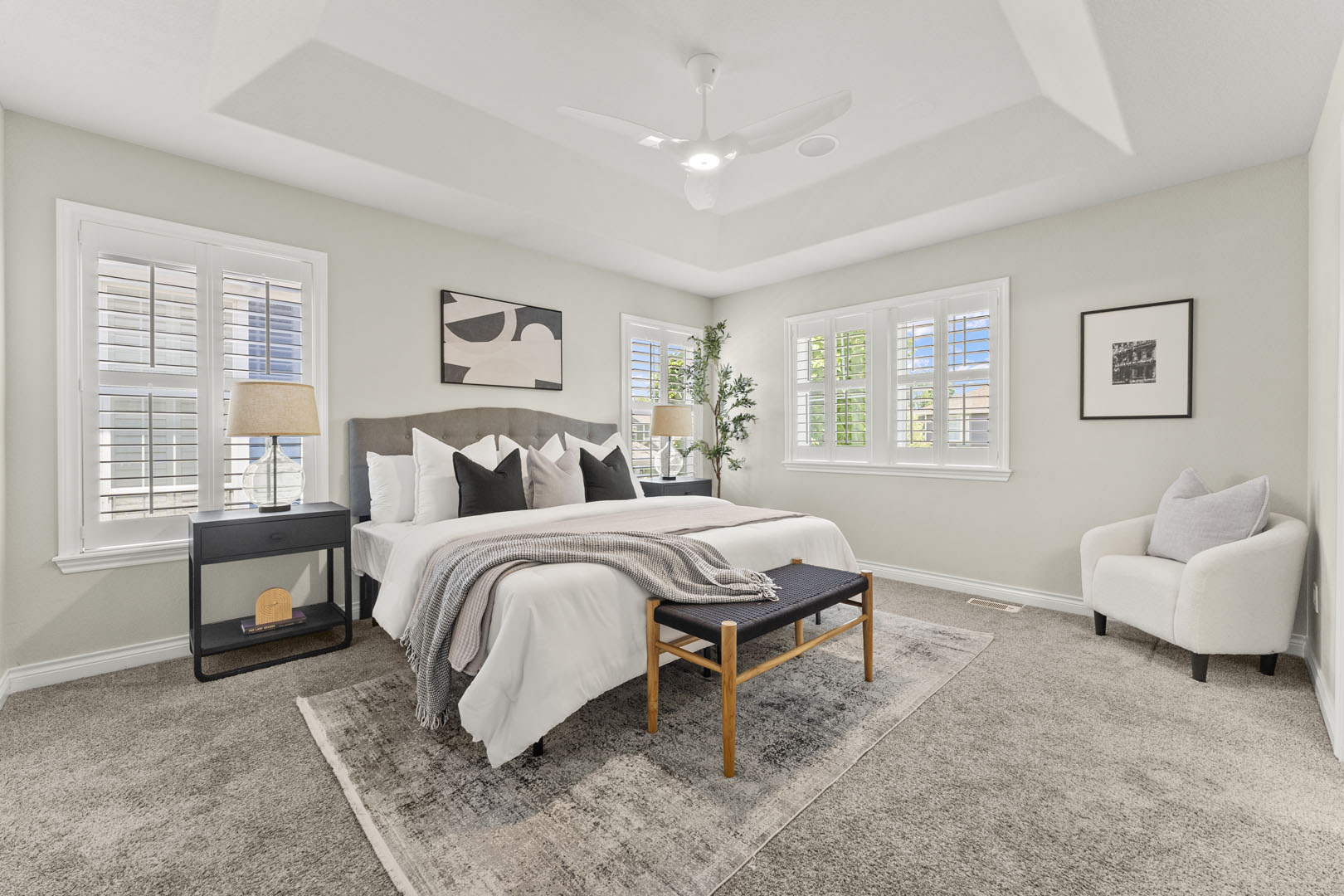 Real Estate Photograph of a Beautiful Primary Bedroom