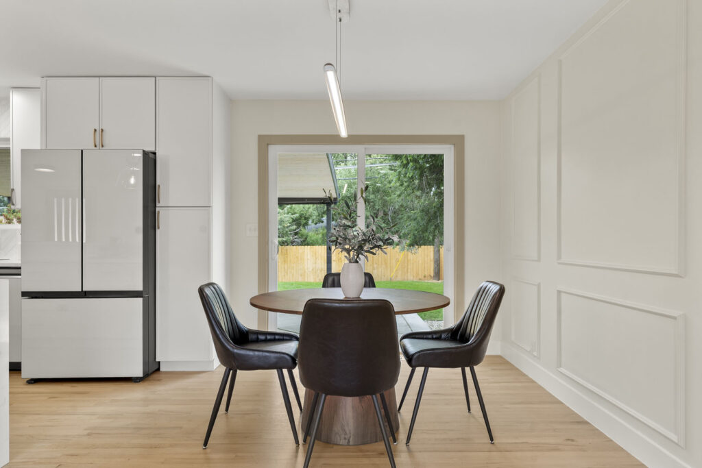 Modern Dining Room Table and Overhead Light Fixture