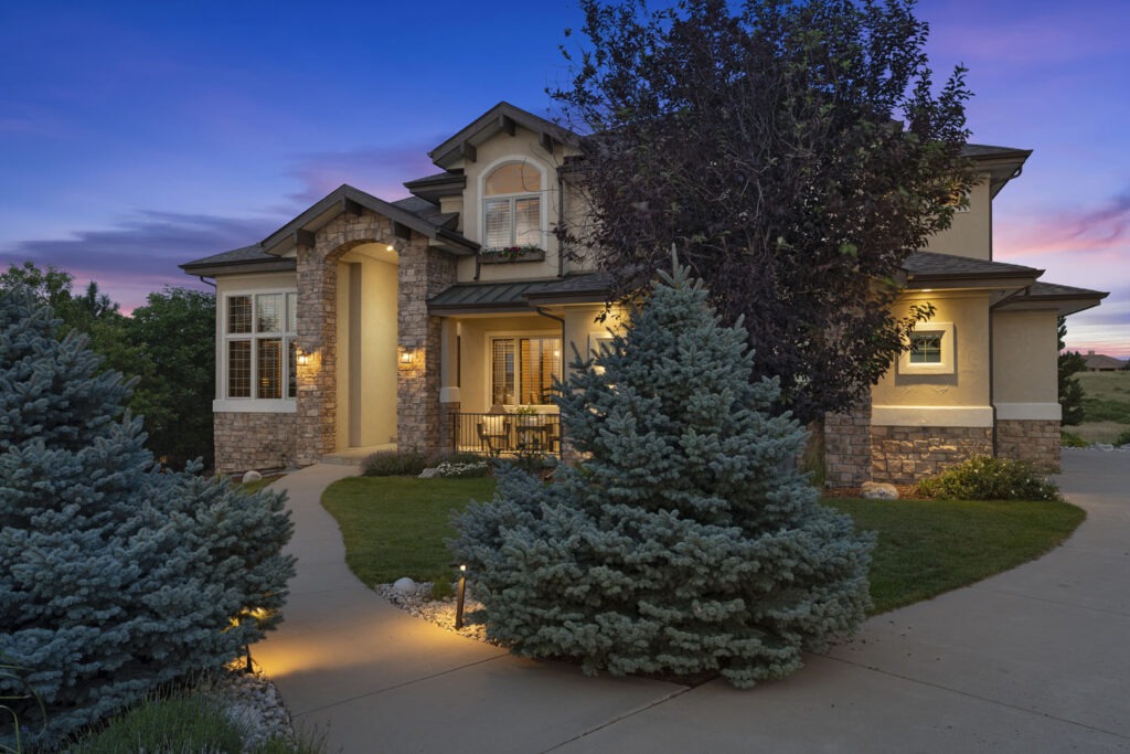 True twilight photograph of a luxury real estate listing