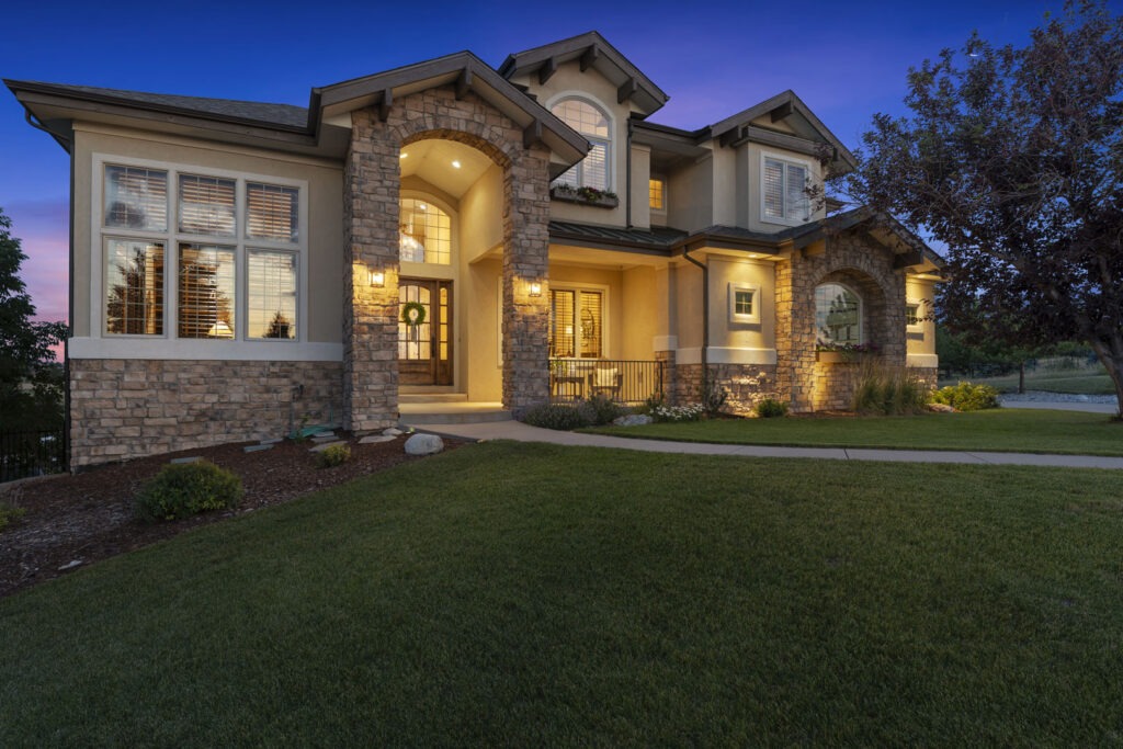 True twilight photograph of a luxury real estate listing