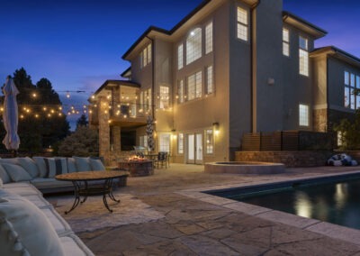 True Twilight Photograph of a Luxury Home with A Pool