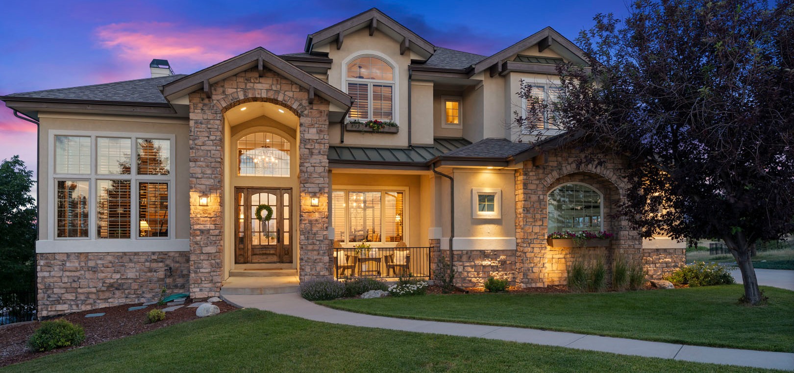 Luxury home exterior at twilight in Denver with professional real estate photography